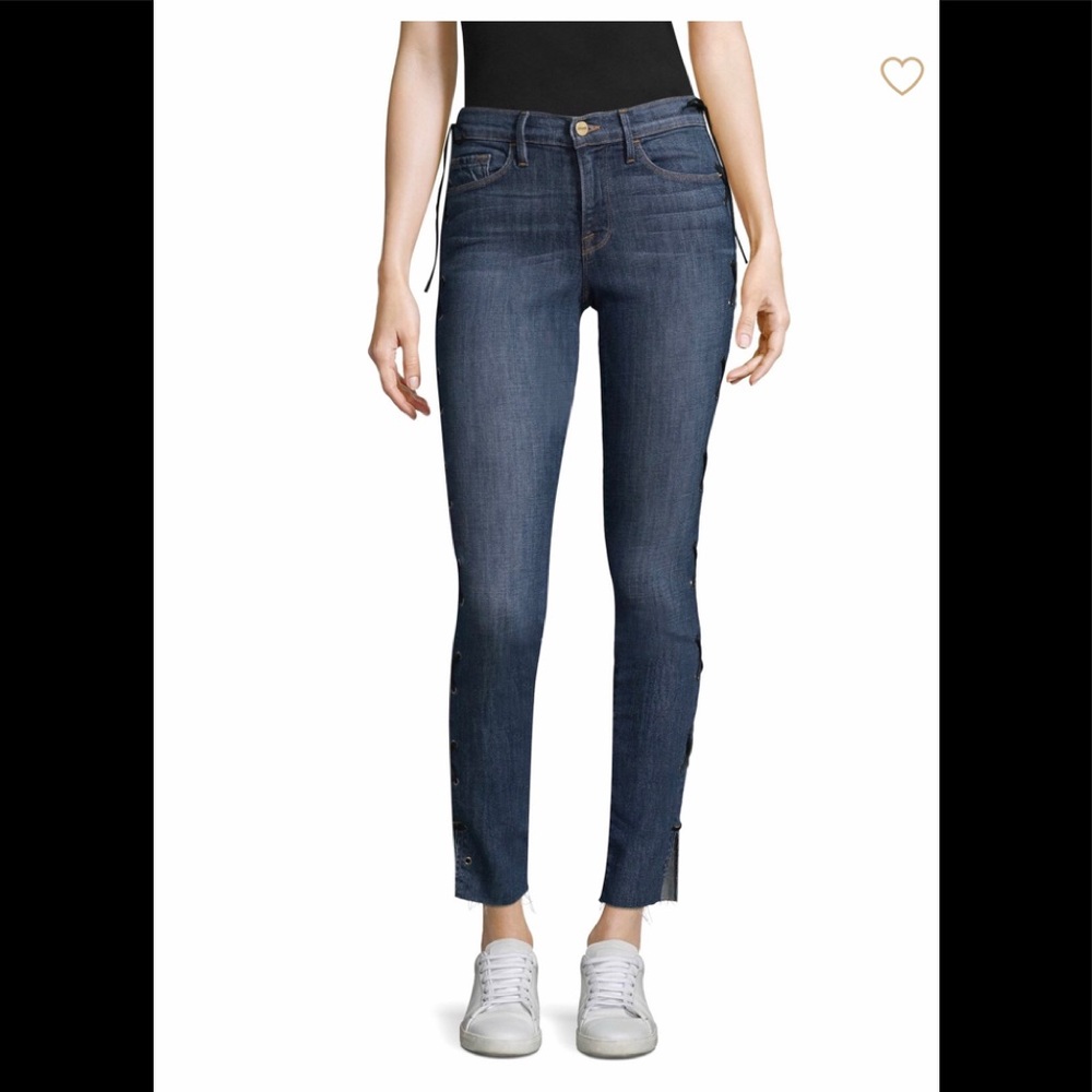 Frame jeans with leather stitching ties - size 24